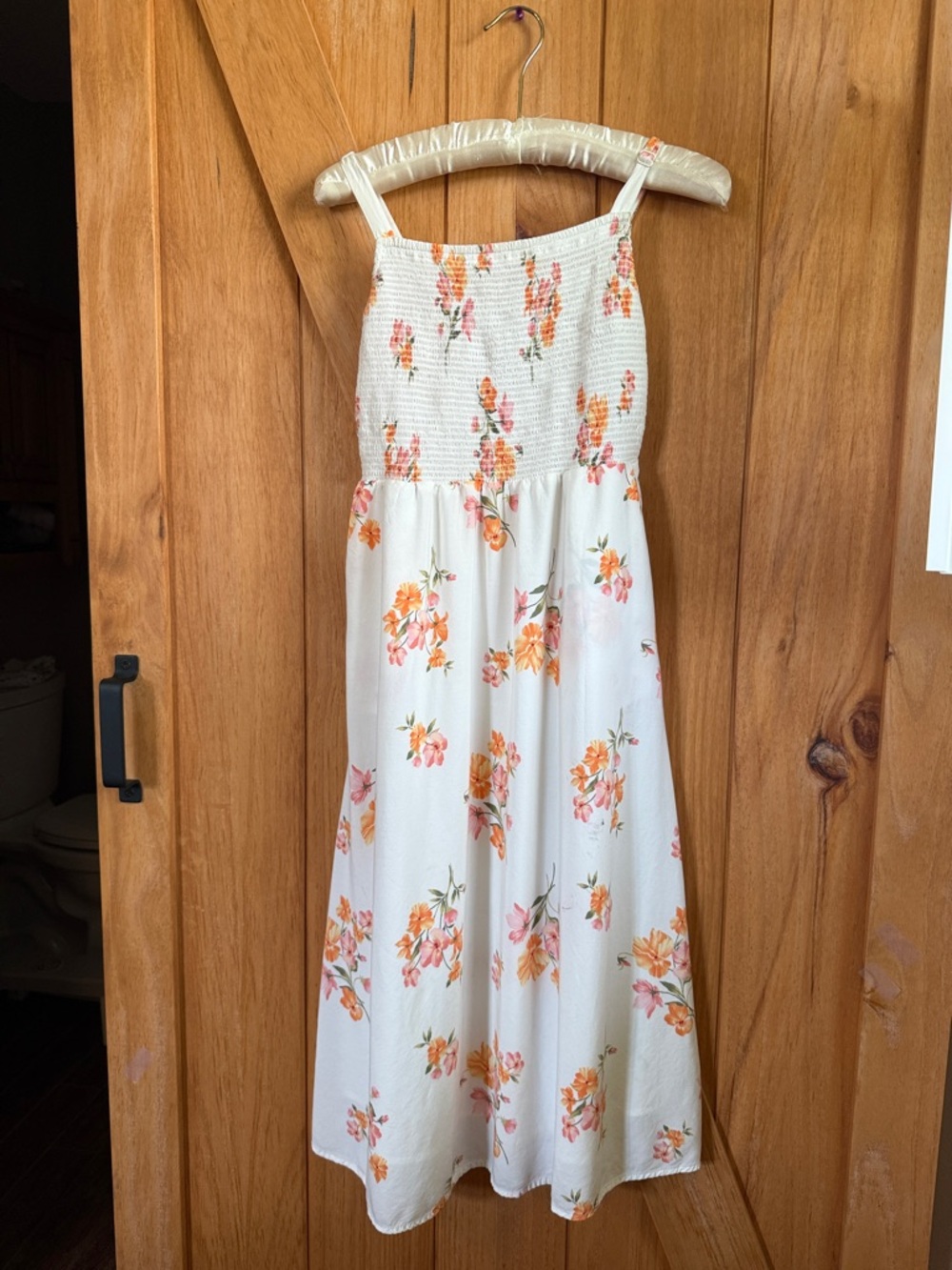 Old Navy White Floral Midi Dress with Pink and Orange Blooms